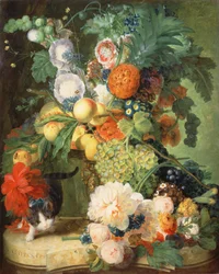 Still Life with Flowers and Cat
